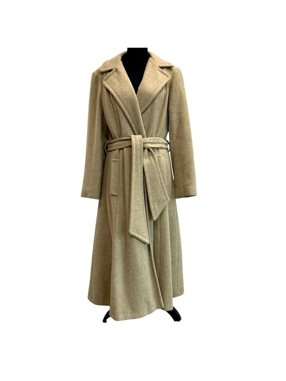 Vintage tan Brown beige oatmeal wool long maxi coat belted